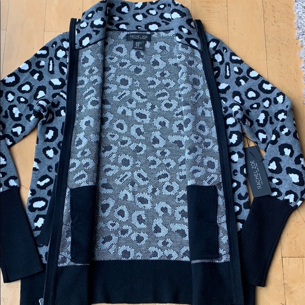 RACHEL ZOE Leopard Print Zip Up Sweater - Picture 7 of 14